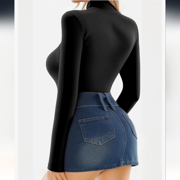 MANGOPOP Women's Mock Turtle Neck Long Sleeve Bodysuit. NEW! - Picture 7 of 9